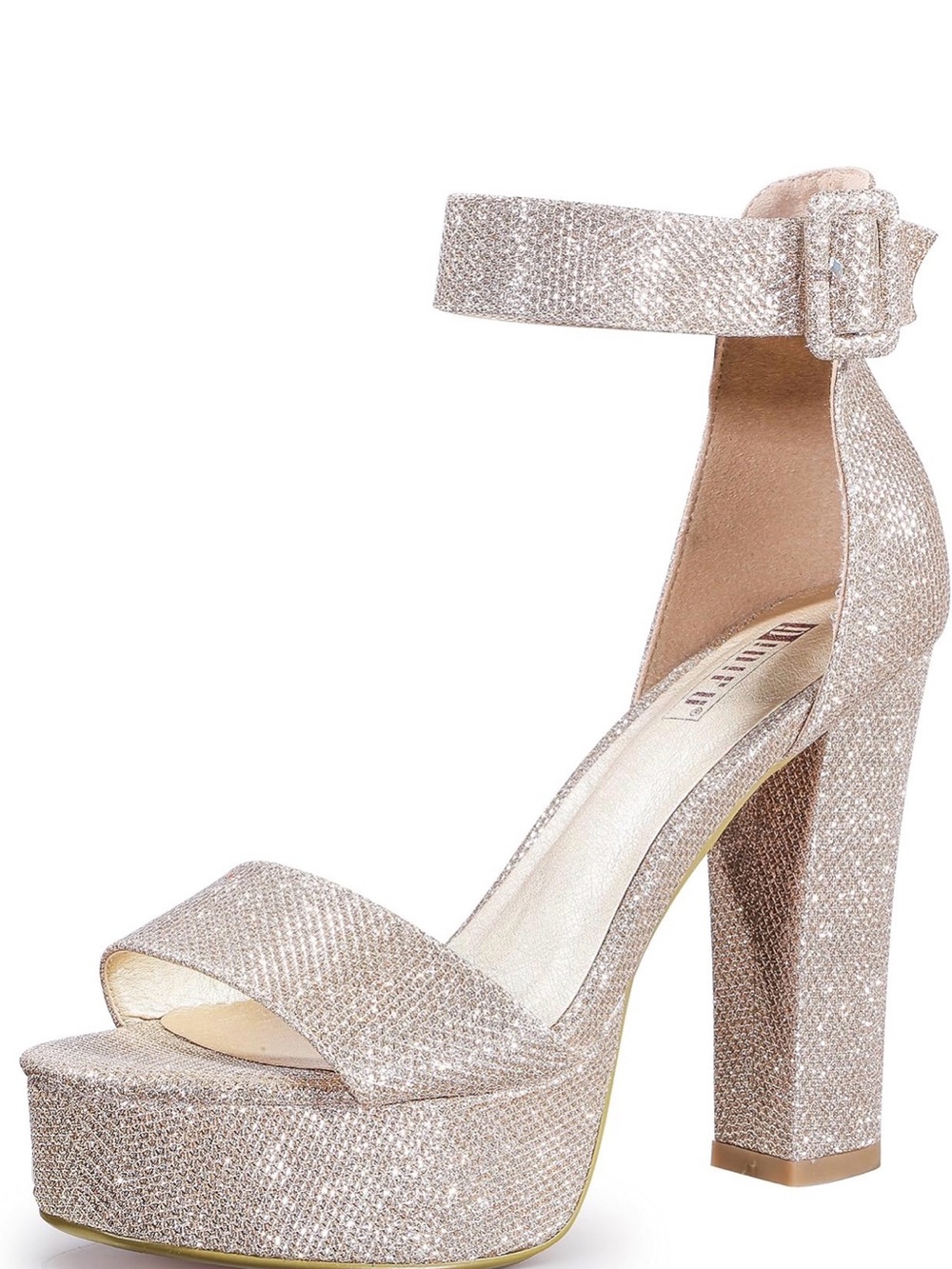 IDIFU Glitter Platform Ankle-Strap Sandal in Rose Gold